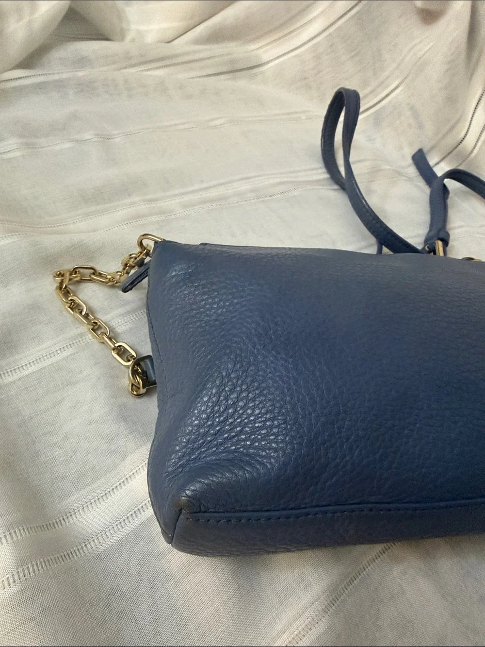 Tory Burch Cornflower Blue Leather Crossbody with Chain Strap